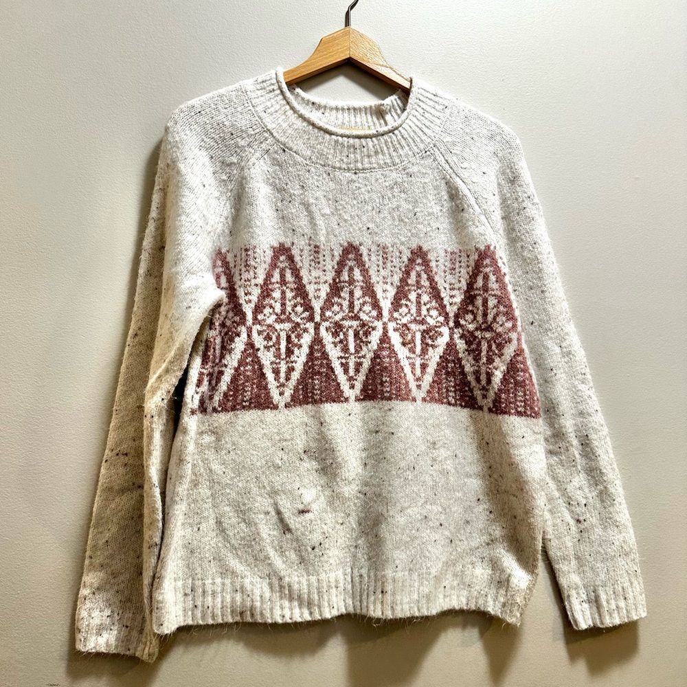 Croft & Barrow Geometric Womens XL  Sweater White Pink Pullover Winter Warm Cozy